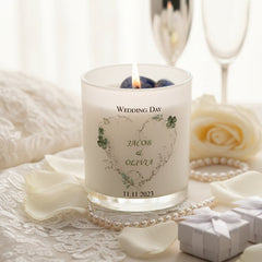 Personalised Wedding Day Candle Gift With Green Floral Heart Tea Light Holder ukgiftstoreonline