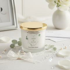 Personalised Large Double Wick Engagement Candle Gift With Green Clover Heart Wreath personalised Candle Lights ukgiftstoreonline