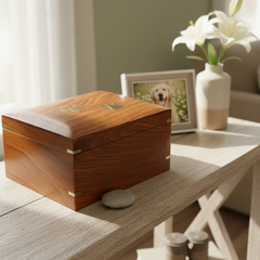 Large Handmade Wooden Pet Urn Box For Dogs With Brass Paw Inlays ukgiftstoreonline
