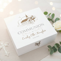 Personalised Communion Wooden Box Memories Keepsake Gift With Church ukgiftstoreonline