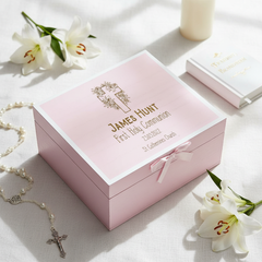 Personalised Holy Communion Pink Keepsake Box With Cross Design ukgiftstoreonline