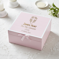Personalised Holy Communion Pink Keepsake Box With Cross Design ukgiftstoreonline