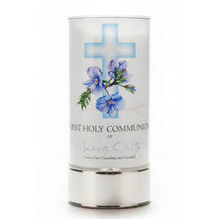 Personalised Holy Communion Night Light Gift With Floral Blue Cross ukgiftstoreonline