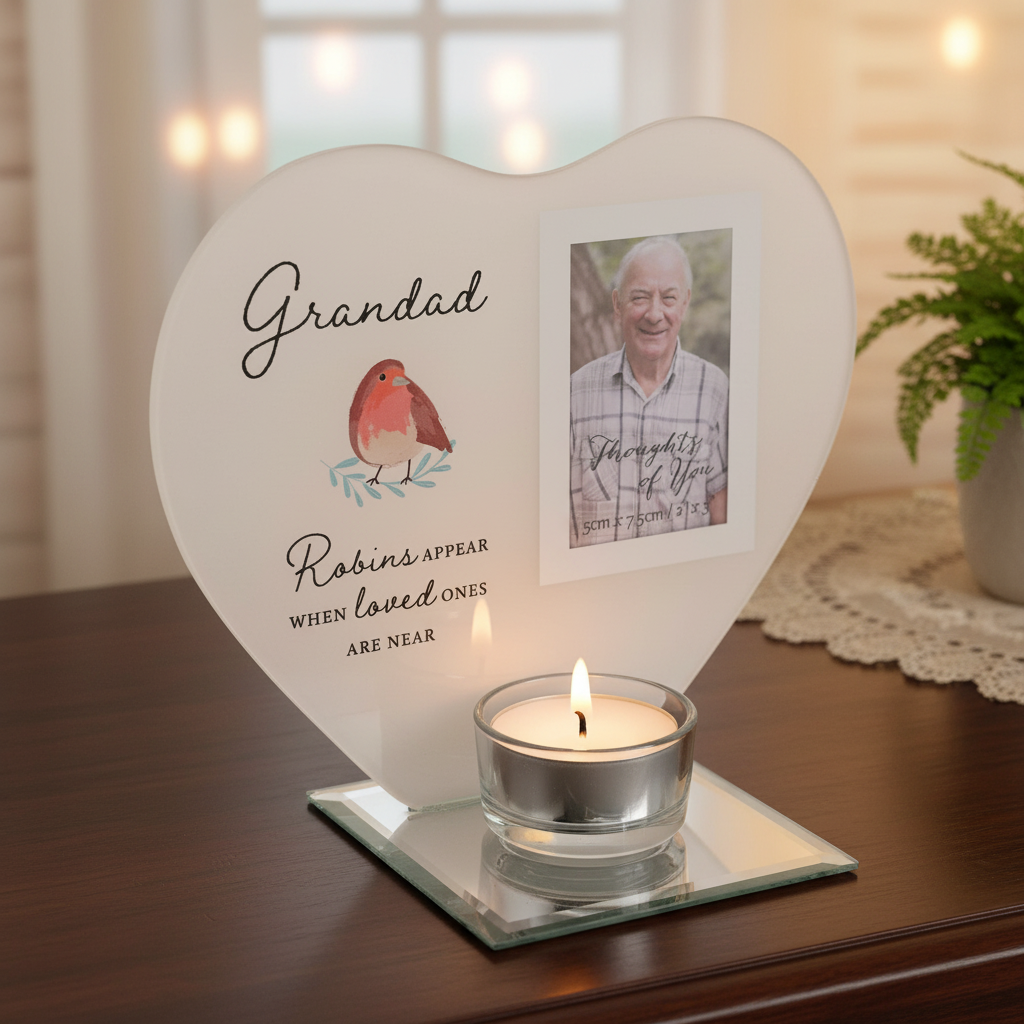 Thinking Of You Grandad Memorial Heart Shaped Tea Light Candle Holder

