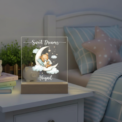 Personalised Baby Gifts Nursery Teddy Night Light - LED Night Light for restful Sleep - Nursery Bedside Table Lamp - Christening Gift for Baby Personalised Heart Gifts ukgiftstoreonline