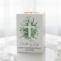 Personalised Christening Tea Light Holder Gift With Cross Tea Light Holder ukgiftstoreonline