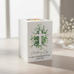 Personalised Christening Tea Light Holder Gift With Cross Tea Light Holder ukgiftstoreonline