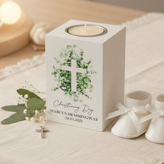 Personalised Christening Tea Light Holder Gift With Cross Tea Light Holder ukgiftstoreonline