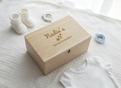 Personalised Large Baby wooden Memories Keepsake Box Keepsake Memory Box Raised Words