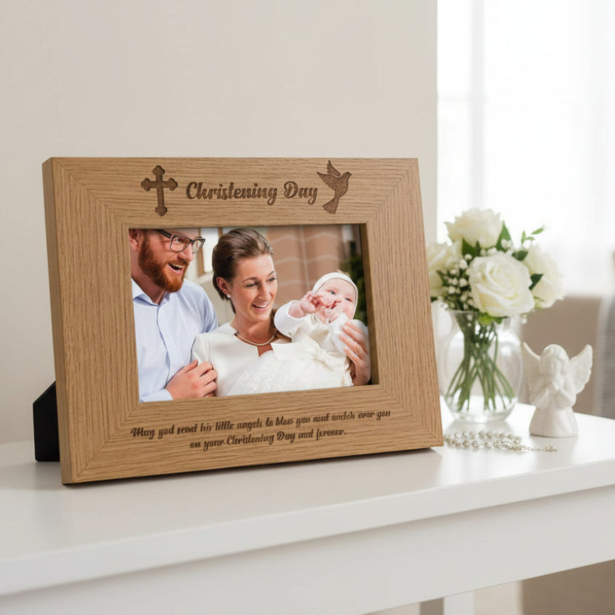 Christening Day Engraved Wooden Photo Frame Gift Christening Photo Frame ukgiftstoreonline