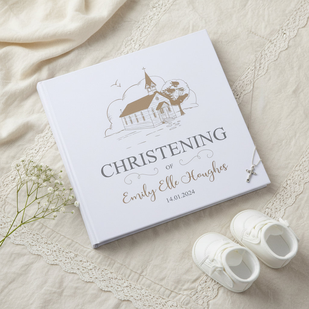 Large Book Bound Personalised Christening Photo Album With Church photo album ukgiftstoreonline