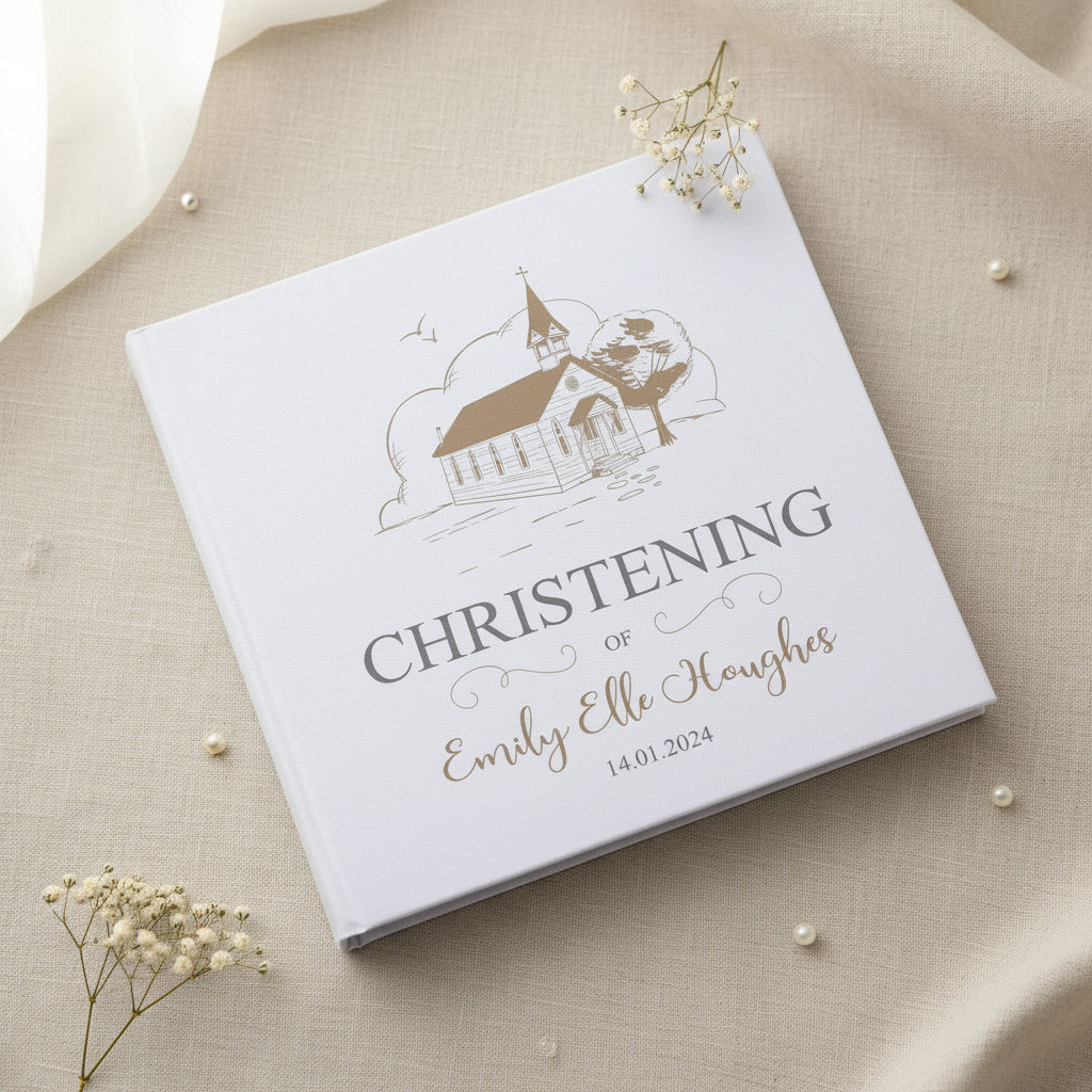 Large Book Bound Personalised Christening Photo Album With Church photo album ukgiftstoreonline