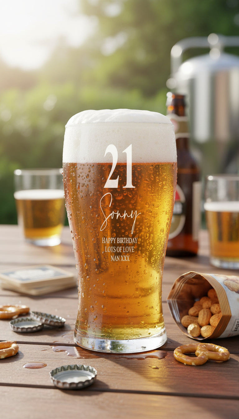 Engraved Personalised 21st Birthday Signature Pint Beer Glass Gift Boxed personalised beer glasses ukgiftstoreonline