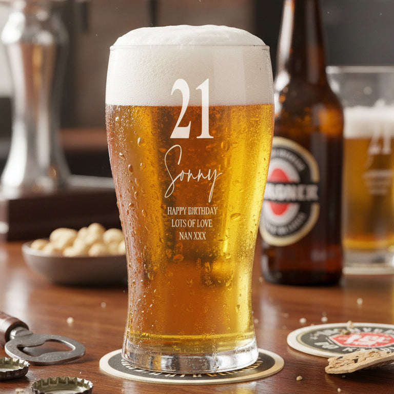 Engraved Personalised 21st Birthday Signature Pint Beer Glass Gift Boxed personalised beer glasses ukgiftstoreonline