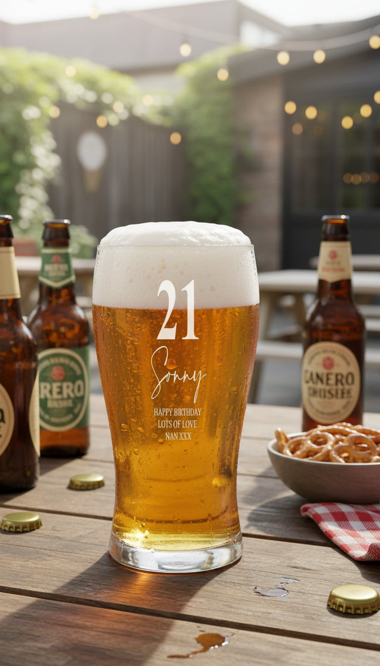 Engraved Personalised 21st Birthday Signature Pint Beer Glass Gift Boxed personalised beer glasses ukgiftstoreonline