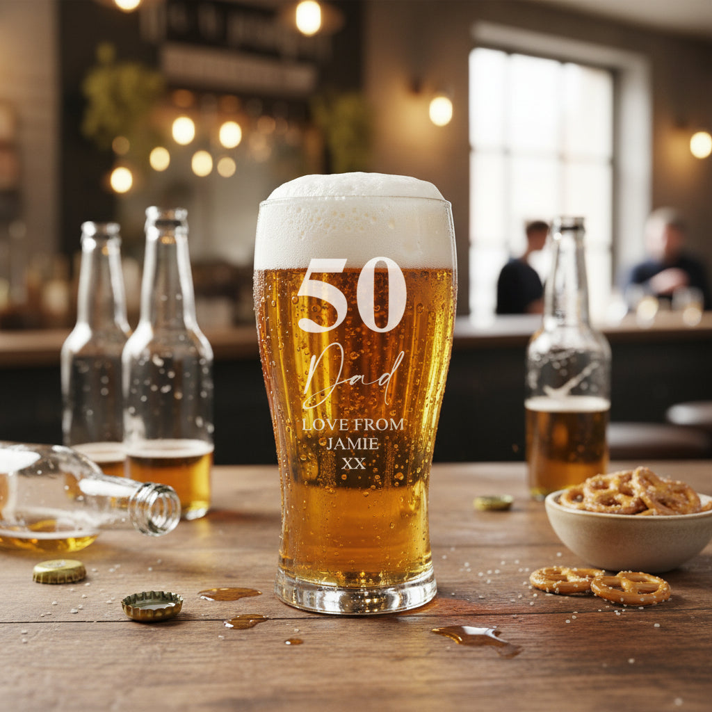 Engraved Personalised 50th Birthday Signature Pint Beer Glass Gift Boxed personalised beer glasses ukgiftstoreonline