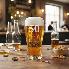 Engraved Personalised 50th Birthday Signature Pint Beer Glass Gift Boxed personalised beer glasses ukgiftstoreonline