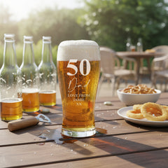 Engraved Personalised 50th Birthday Signature Pint Beer Glass Gift Boxed personalised beer glasses ukgiftstoreonline