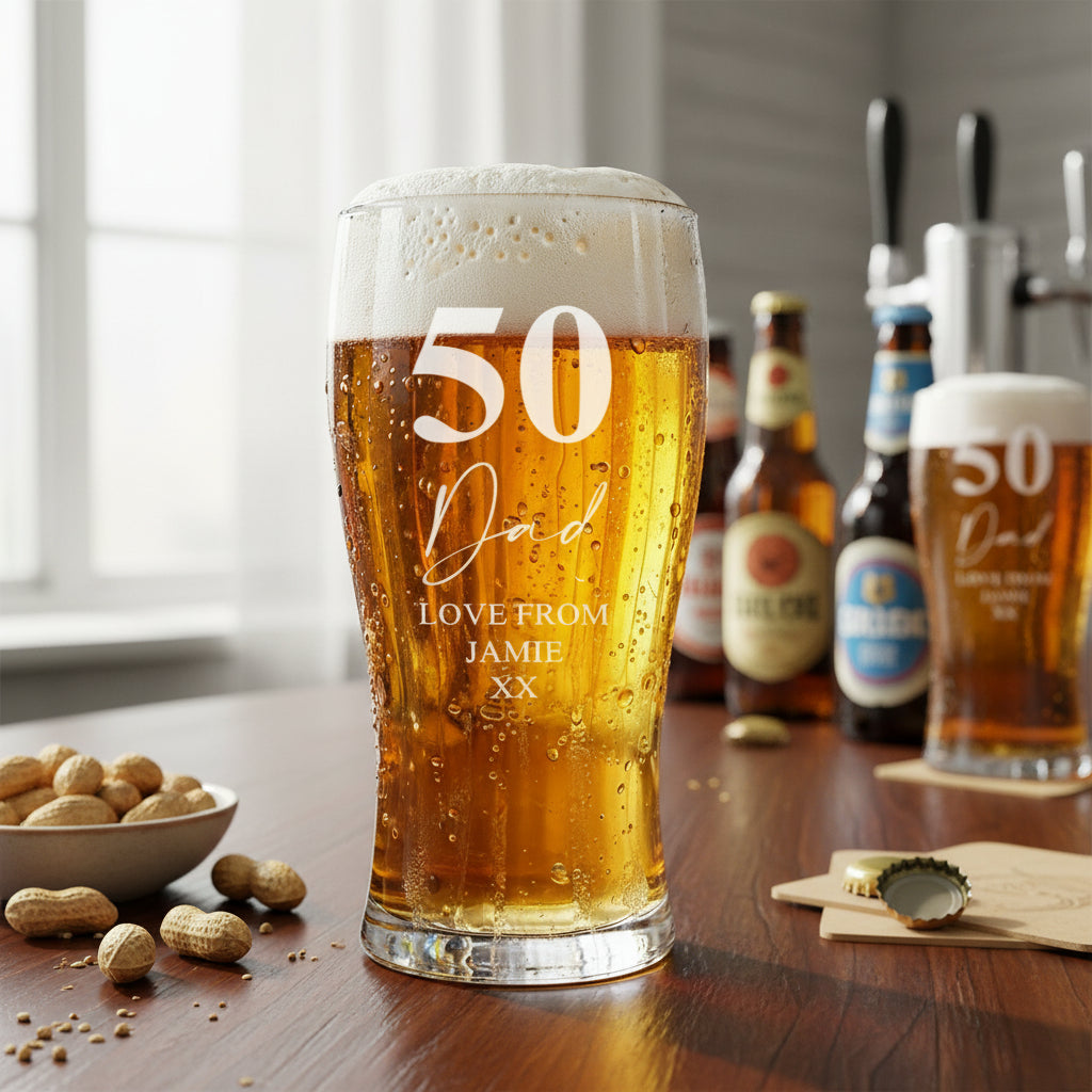 Engraved Personalised 50th Birthday Signature Pint Beer Glass Gift Boxed personalised beer glasses ukgiftstoreonline