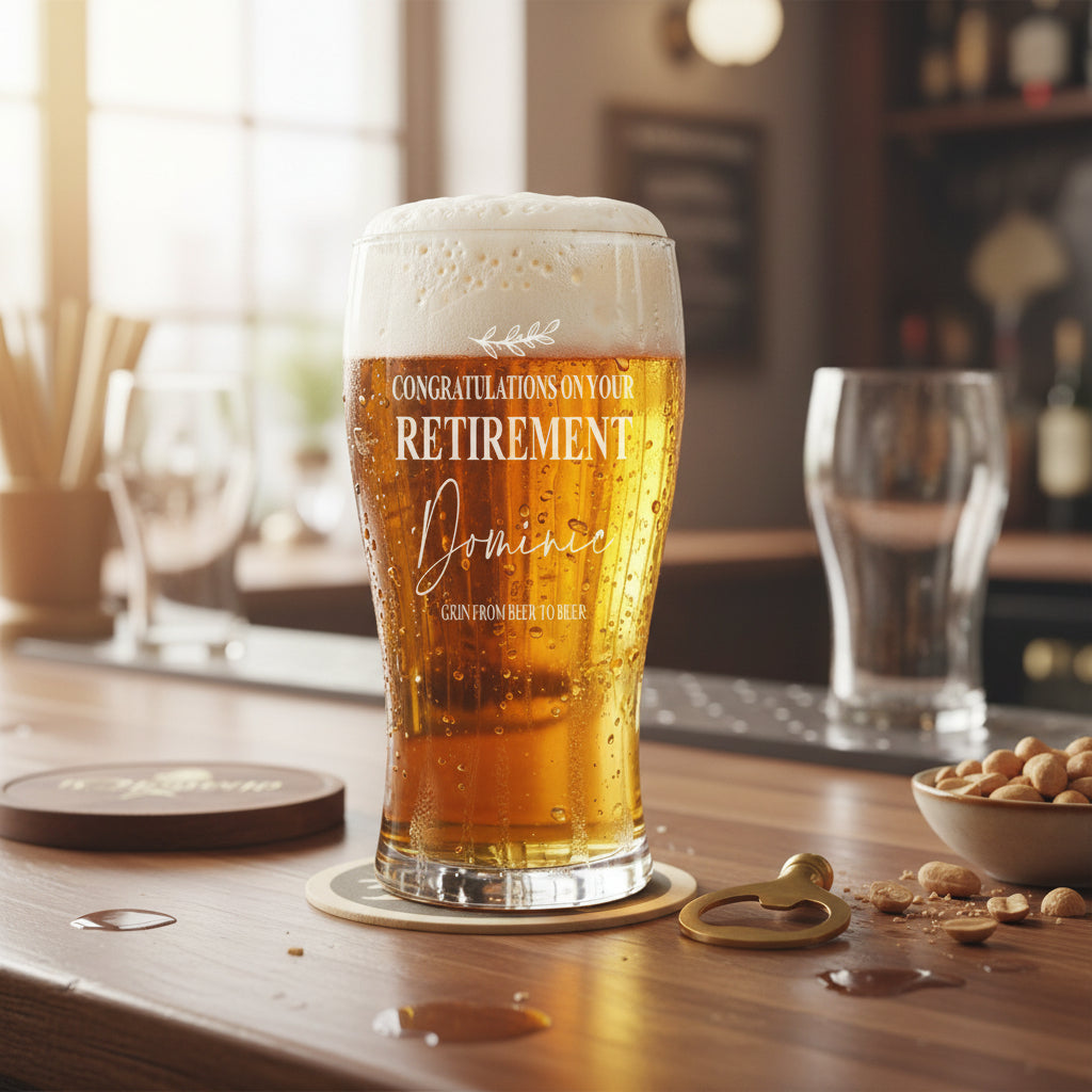 Engraved Personalised Retirement Pint Beer Glass Gift Boxed personalised beer glasses ukgiftstoreonline