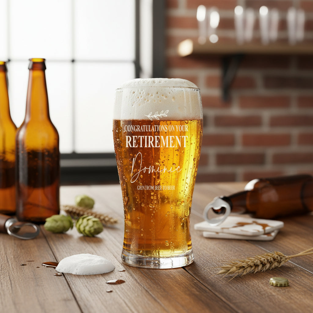 Engraved Personalised Retirement Pint Beer Glass Gift Boxed personalised beer glasses ukgiftstoreonline