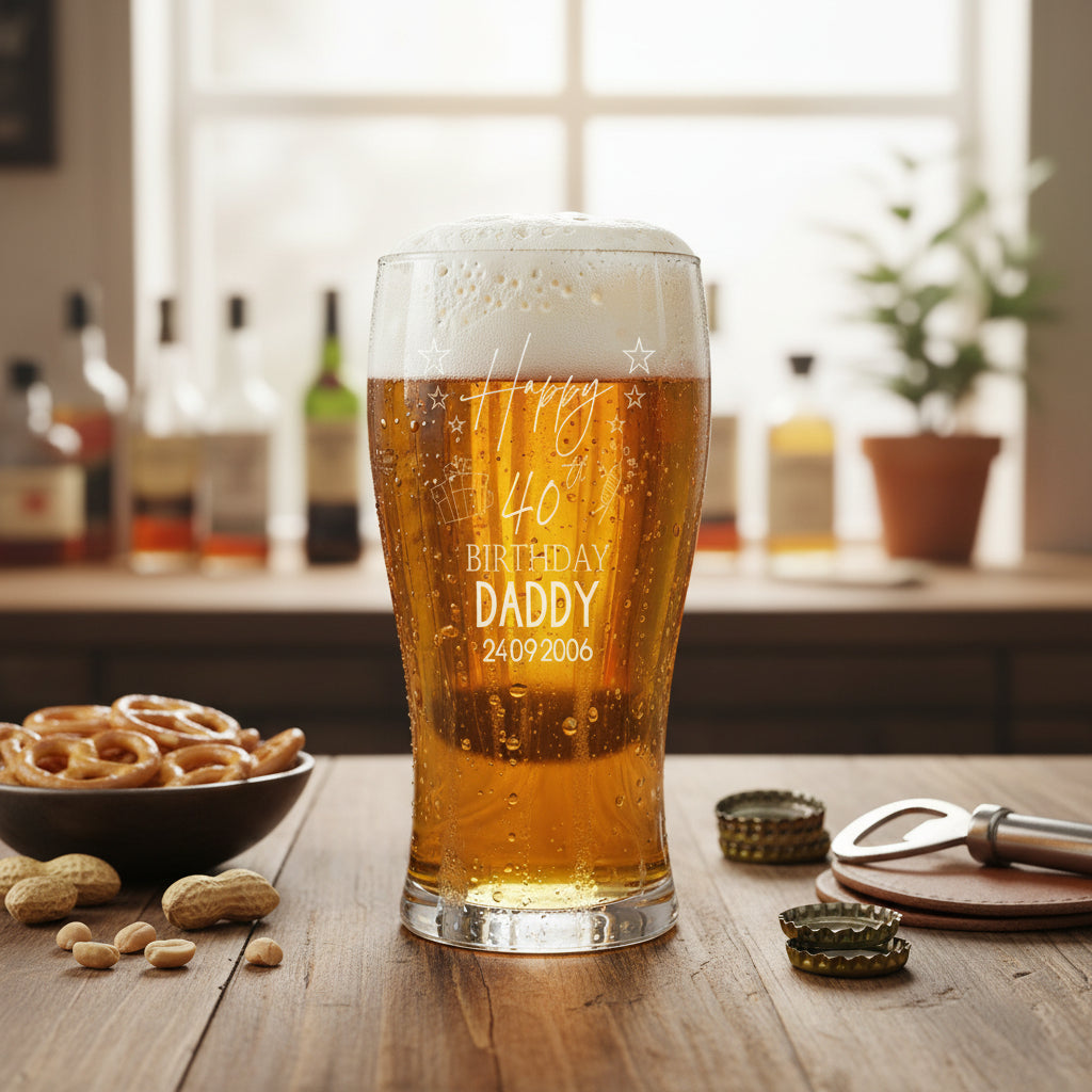 40th Birthday Personalised Beer Glasses Gift for Him with Star Design personalised beer glasses ukgiftstoreonline