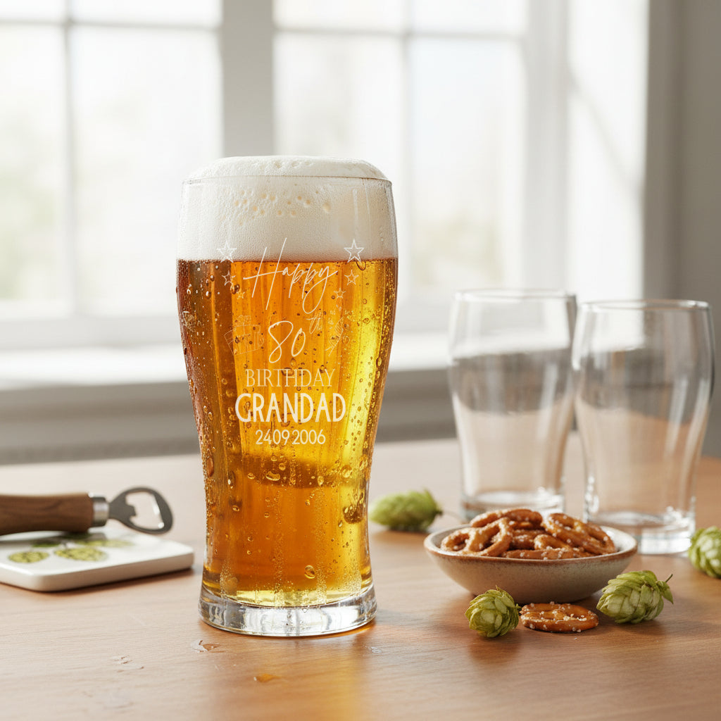 80th Birthday Personalised Beer Glasses Gift for Him with Star Design personalised beer glasses ukgiftstoreonline