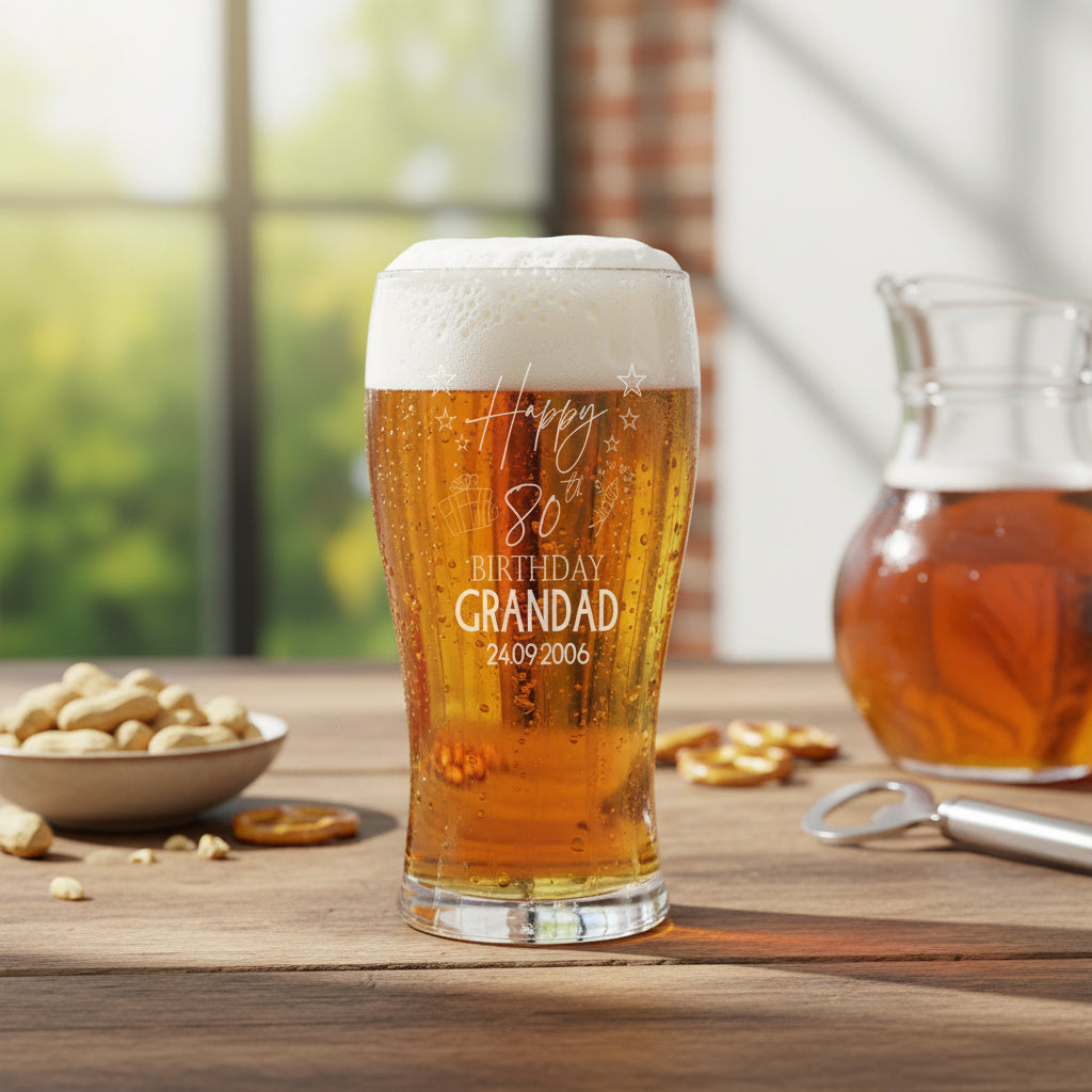 80th Birthday Personalised Beer Glasses Gift for Him with Star Design personalised beer glasses ukgiftstoreonline