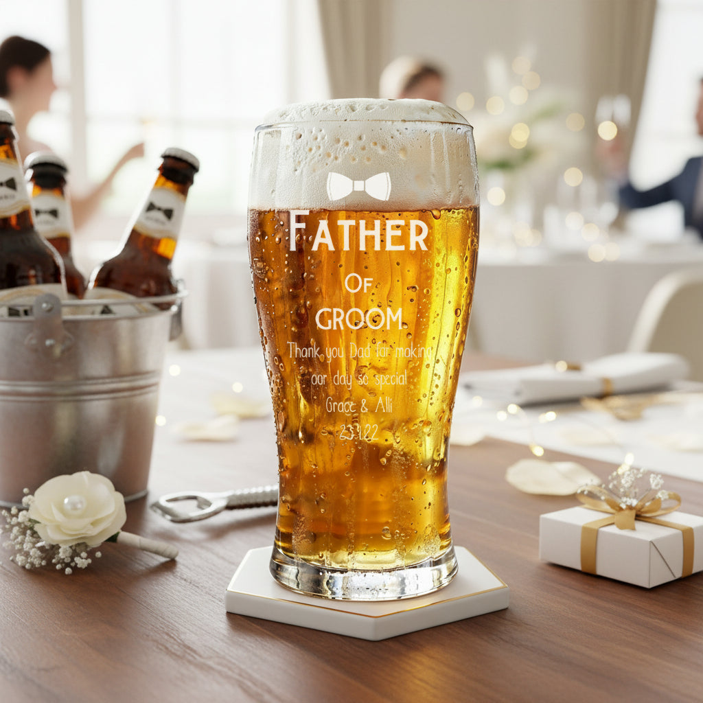 Personalised Father of The Groom 1 Pint Tulip Beer Glass Gift personalised beer glasses ukgiftstoreonline