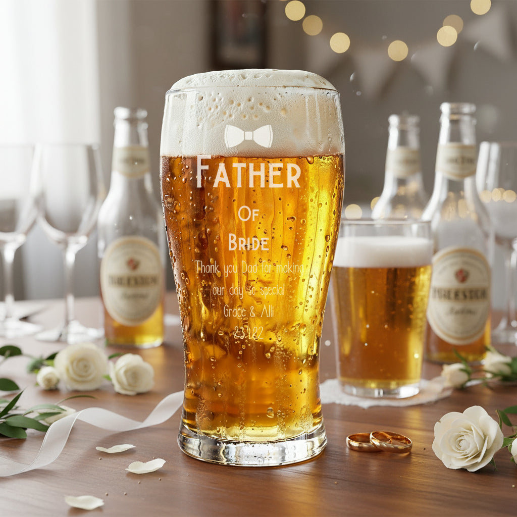 Personalised Father of The Bride 1 Pint Tulip Beer Glass Gift personalised beer glasses ukgiftstoreonline