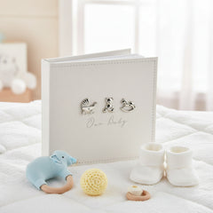 Linen Finish Baby Photo Album Gift Boxed With Metal Icons 50 6 x 4" Photos Baby Photo Album ukgiftstoreonline