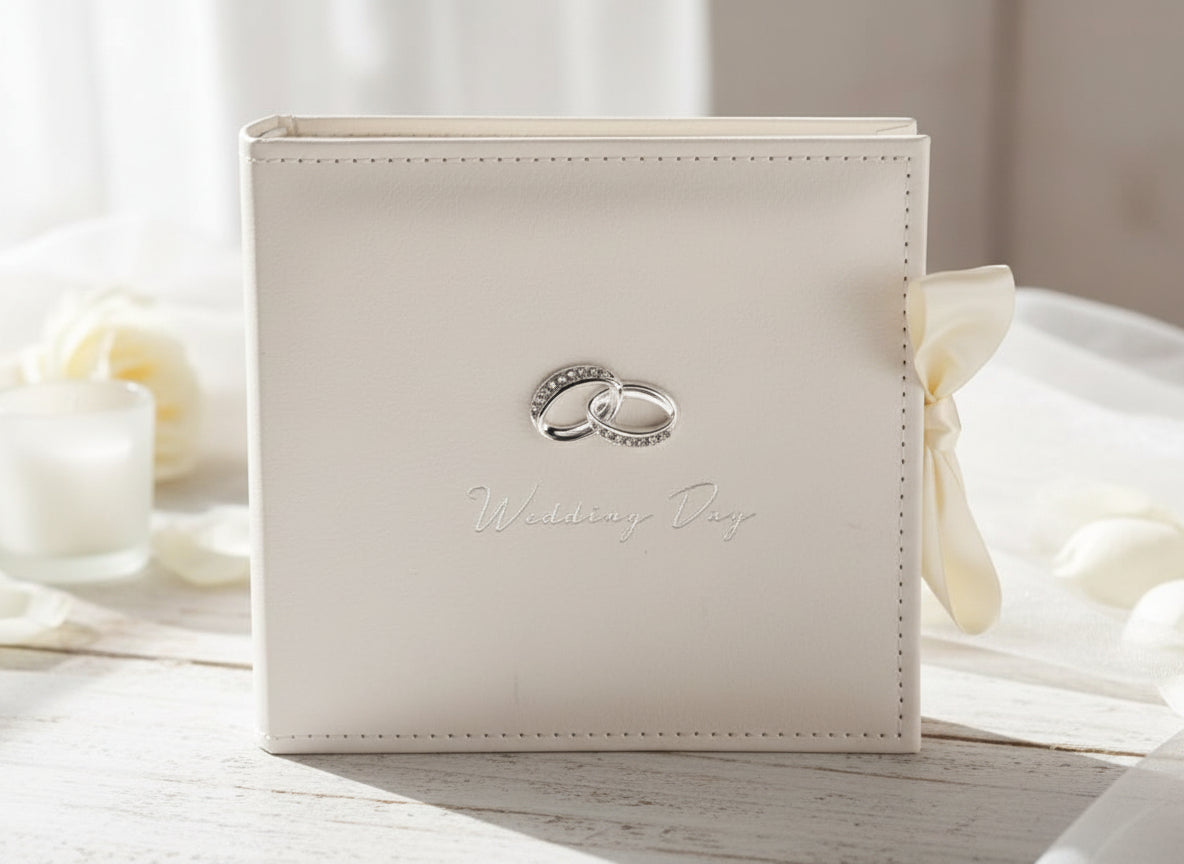 Wedding Photo Album – Luxury Suede Keepsake Gift With 3D Rings & Ribbon Closure wedding photo album ukgiftstoreonline