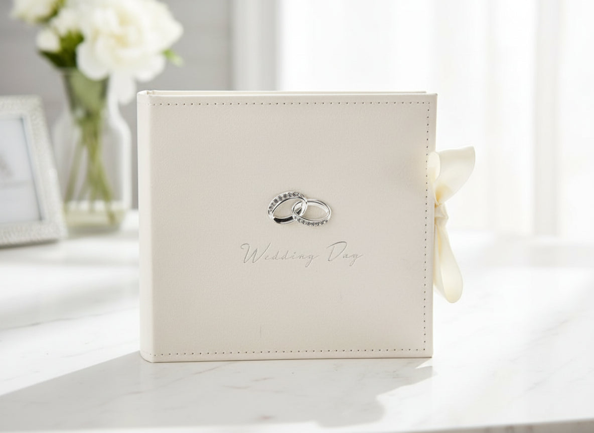 Wedding Photo Album – Luxury Suede Keepsake Gift With 3D Rings & Ribbon Closure wedding photo album ukgiftstoreonline