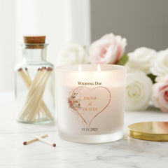 Personalised Large Double Wick Wedding Candle Gift With Rose Gold Heart personalised Candle Lights ukgiftstoreonline