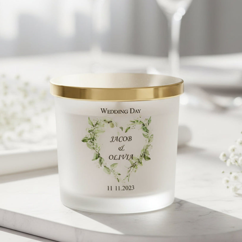Personalised Large Double Wick Wedding Candle Gift With Floral Heart personalised Candle Lights ukgiftstoreonline