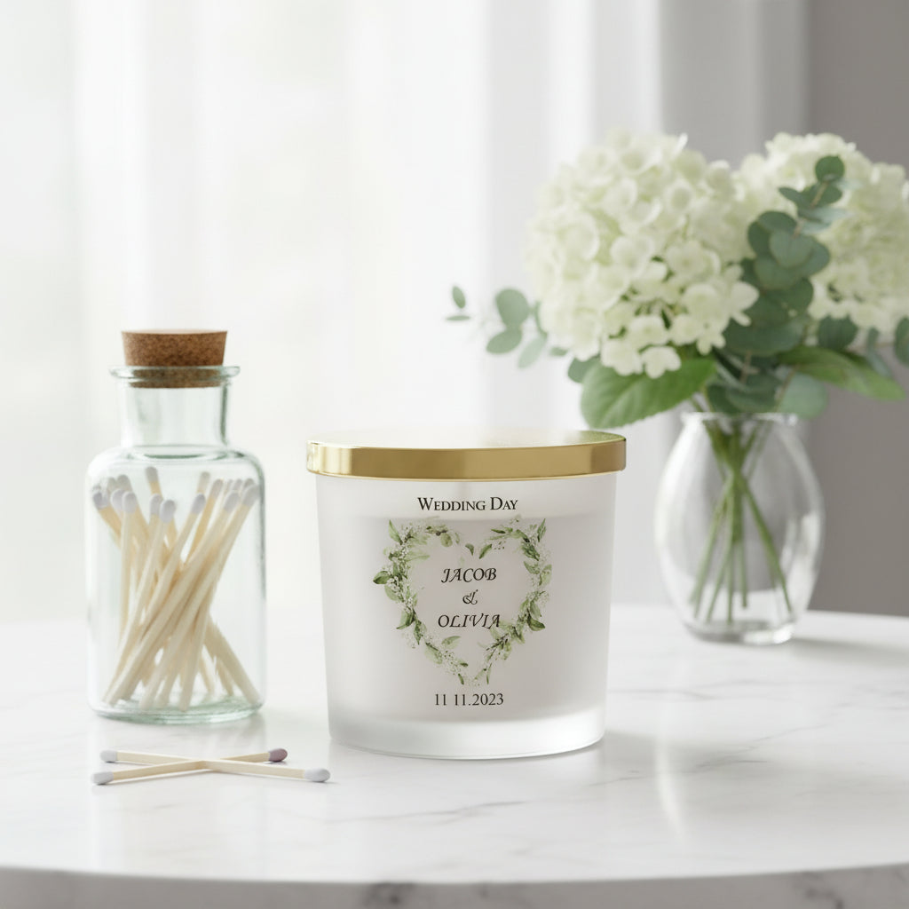 Personalised Large Double Wick Wedding Candle Gift With Floral Heart personalised Candle Lights ukgiftstoreonline