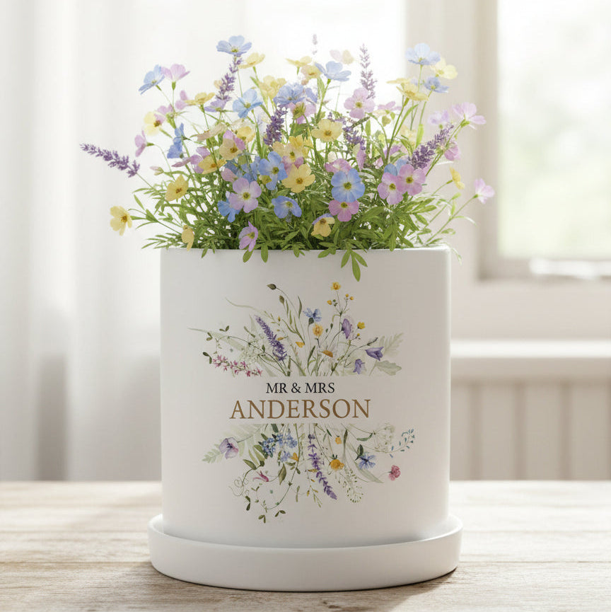 Personalised Wedding Plant Pot – Handcrafted Terracotta Planter With Floral Design ukgiftstoreonline