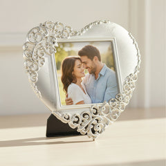 Silver Heart Photo Frame – Elegant 3x3 Lace Heart Decor for Valentine & Anniversary Gift ukgiftstoreonline