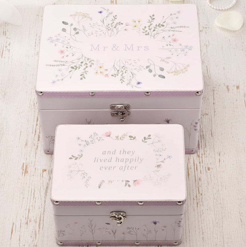 Wedding Keepsake Box – Floral Wildflower Design Memory Storage & Anniversary Gift Set Keepsake Memory Box Raised Words