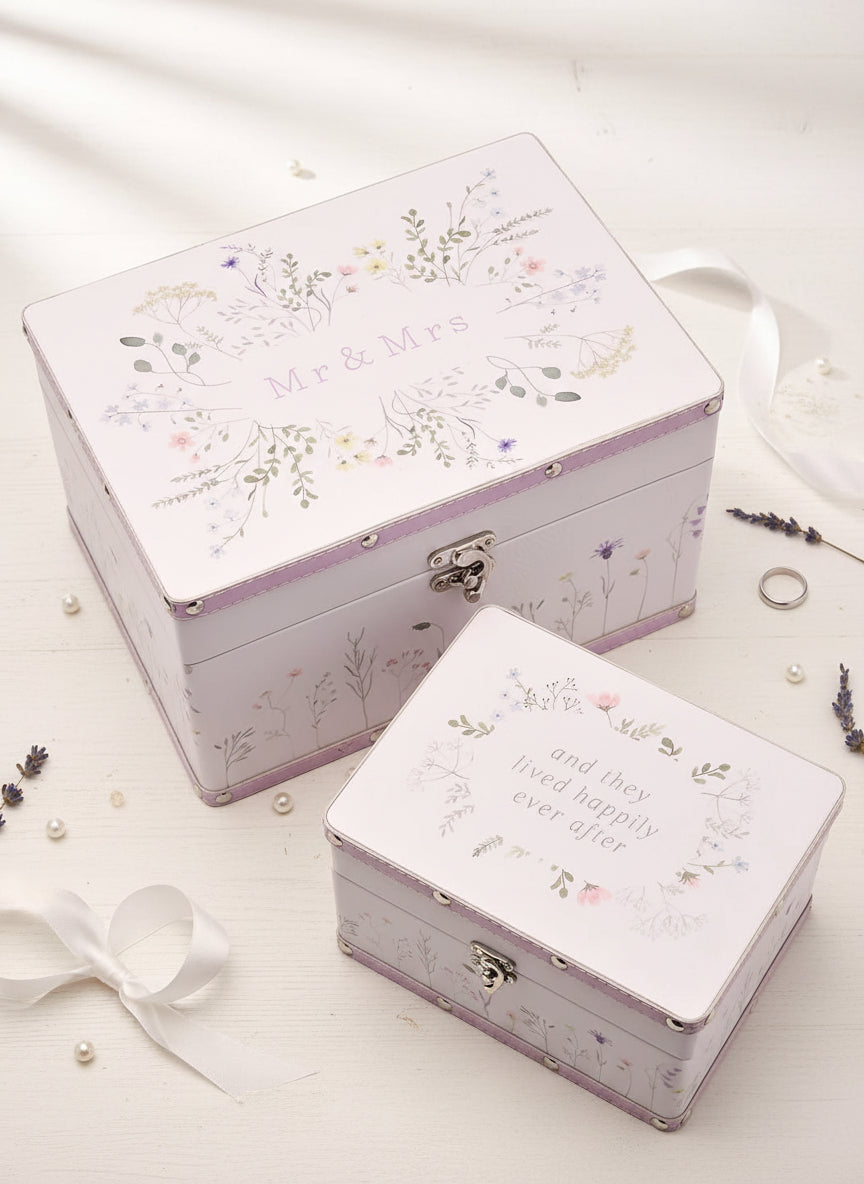 Wedding Keepsake Box – Floral Wildflower Design Memory Storage & Anniversary Gift Set Keepsake Memory Box Raised Words