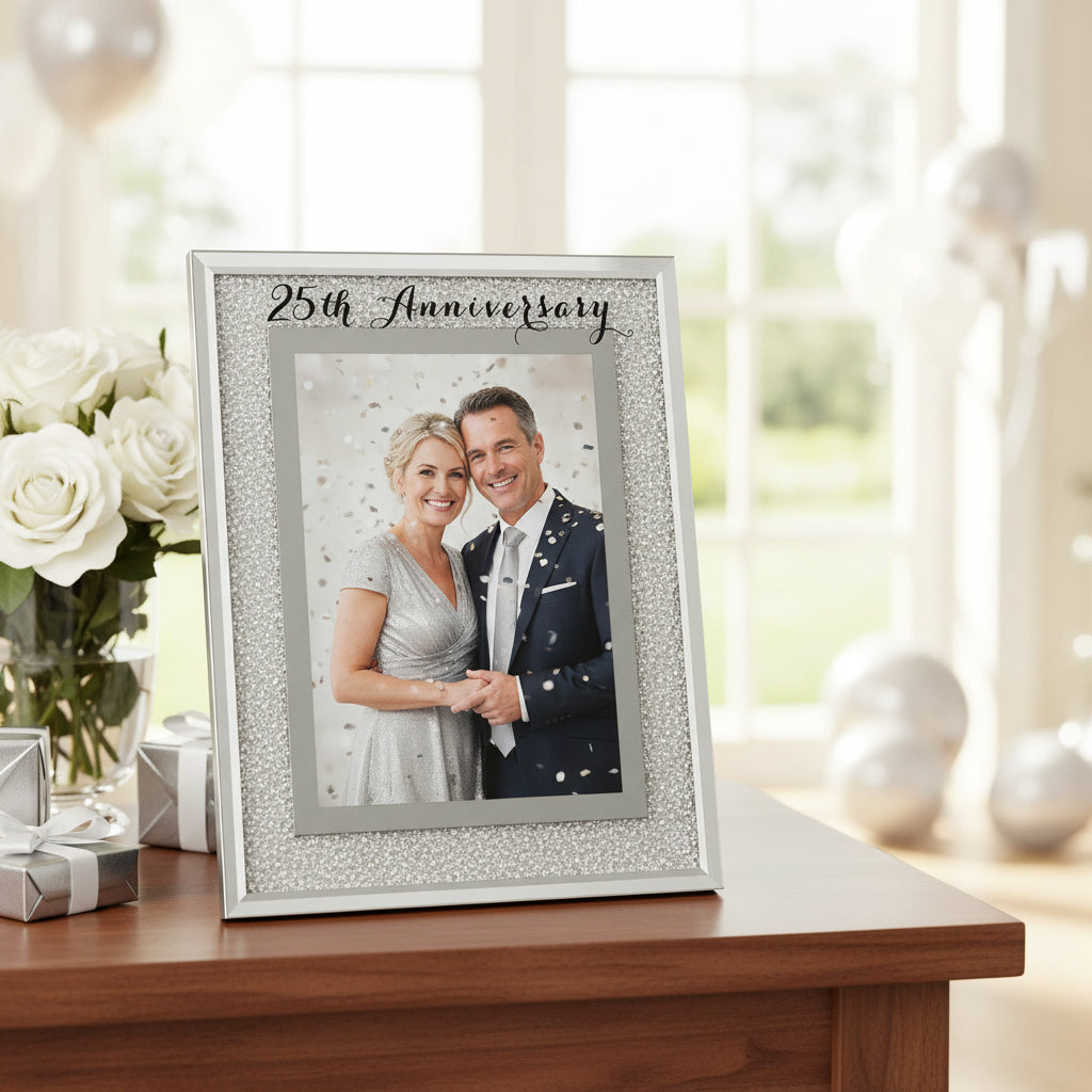 25th Silver Wedding Anniversary Crystal Border 5 x 7 Photo Frame Gift Anniversary Photo Frame ukgiftstoreonline