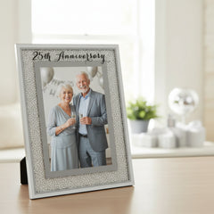 25th Silver Wedding Anniversary Crystal Border 5 x 7 Photo Frame Gift Anniversary Photo Frame ukgiftstoreonline