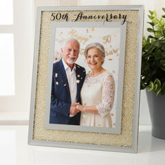 50th Anniversary Photo Frame – Golden Wedding Frame with Crystal Border 5x7 Keepsake Gift Anniversary Photo Frame ukgiftstoreonline