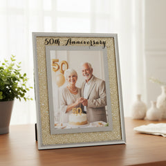 50th Anniversary Photo Frame – Golden Wedding Frame with Crystal Border 5x7 Keepsake Gift Anniversary Photo Frame ukgiftstoreonline