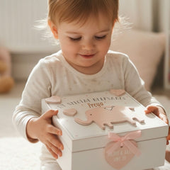 Personalised Baby Girl wooden Memories Keepsake Box With Elephant Keepsake Memory Box ukgiftstoreonline