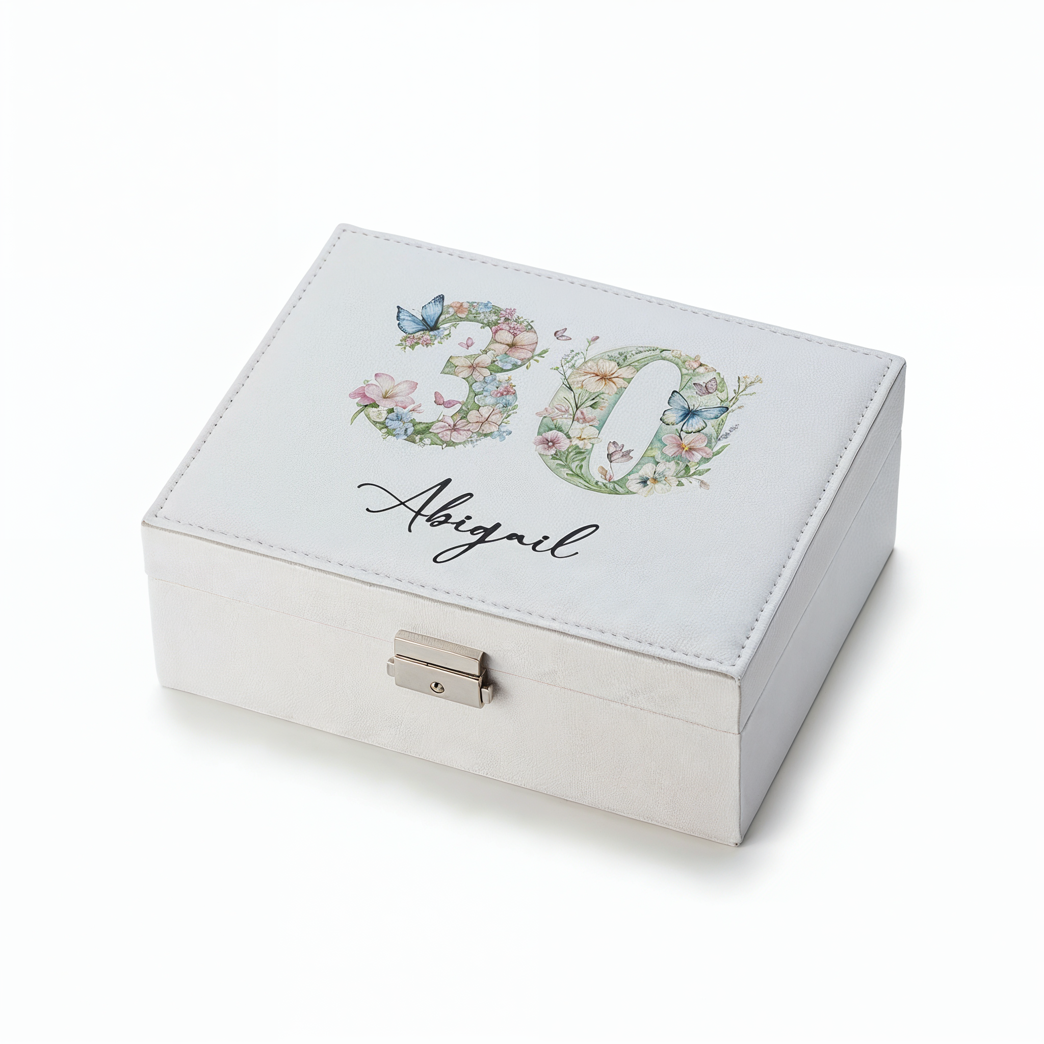Personalised 30th Birthday Jewellery Box Gift For Her With Butterflies and Flowers