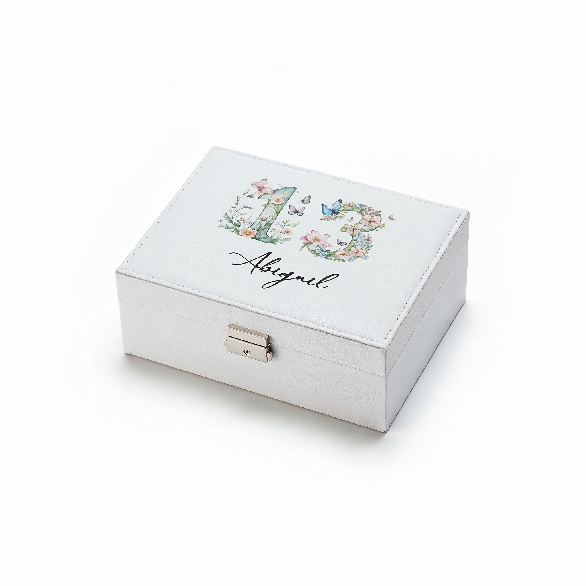 Personalised 13th Birthday Jewellery Box Gift For Her With Butterflies and Flowers
