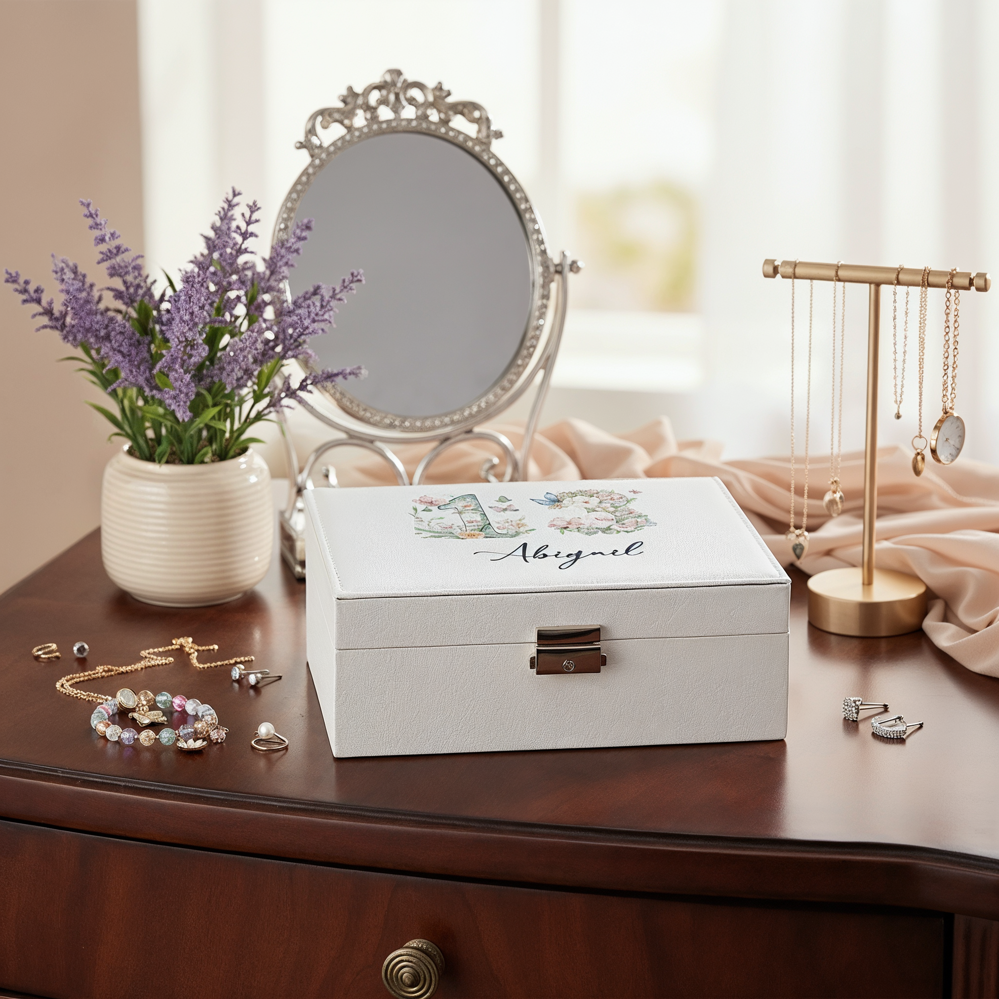 Personalised 13th Birthday Jewellery Box Gift For Her With Butterflies and Flowers