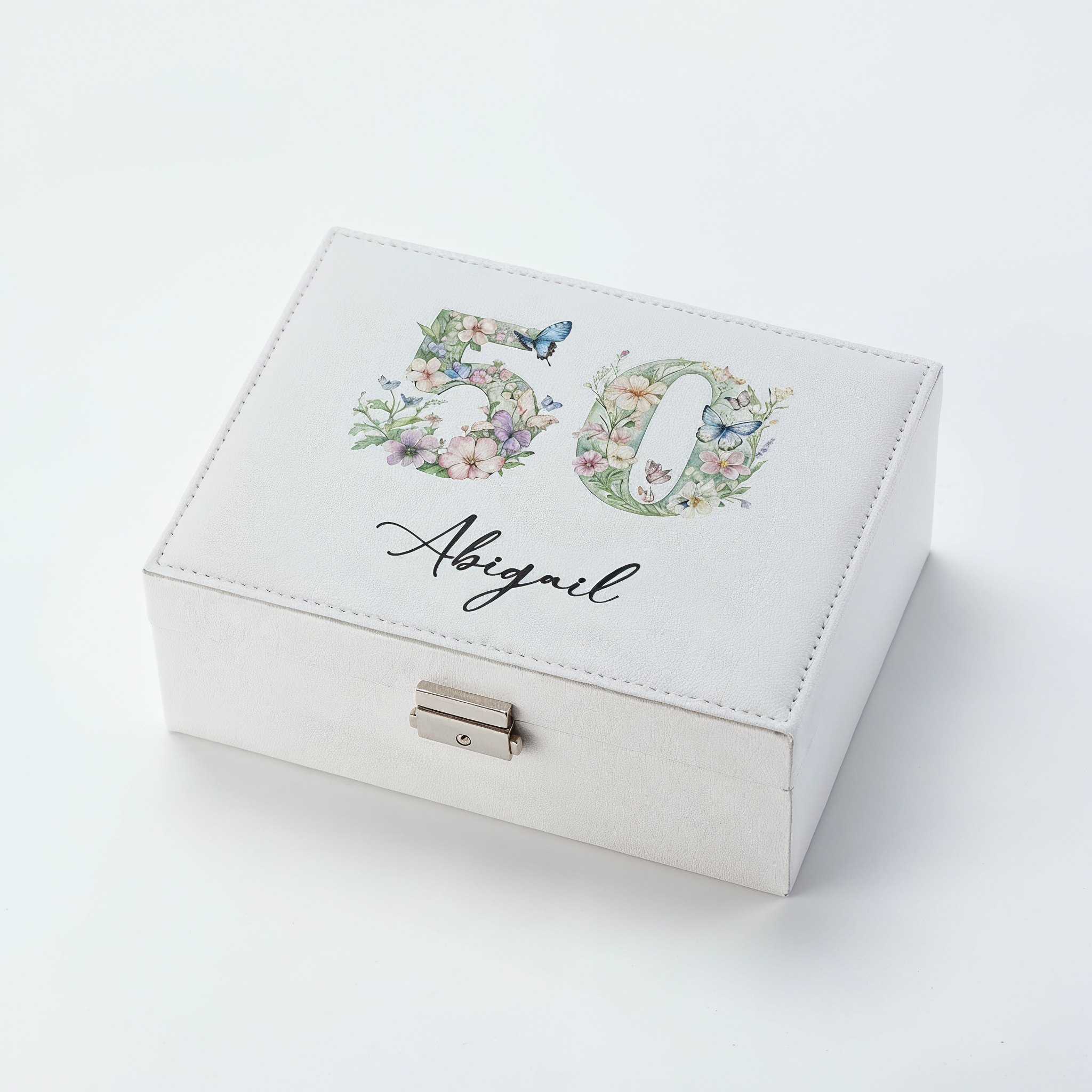 Personalised 50th Birthday Jewellery Box Gift For Her With Butterflies and Flowers