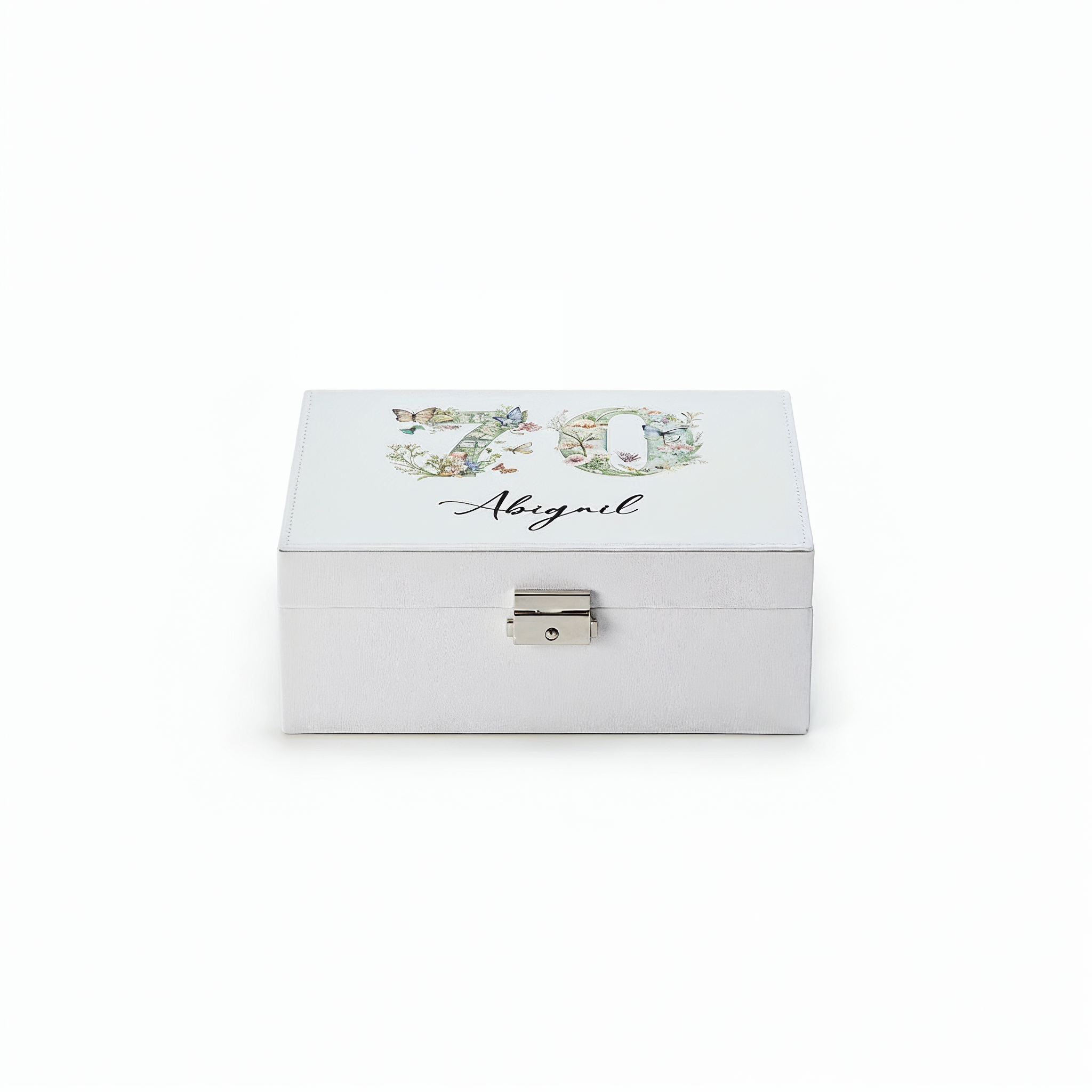 Personalised 70th Birthday Jewellery Box Gift For Her With Butterflies and Flowers